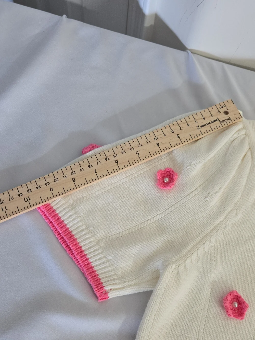 Betsey Johnson Cream Knit Top with Pink Flower Appliqués